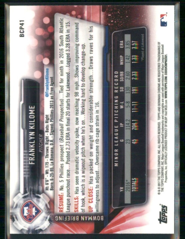 2017 Bowman Chrome Prospects #BCP41 Franklyn Kilome gallery