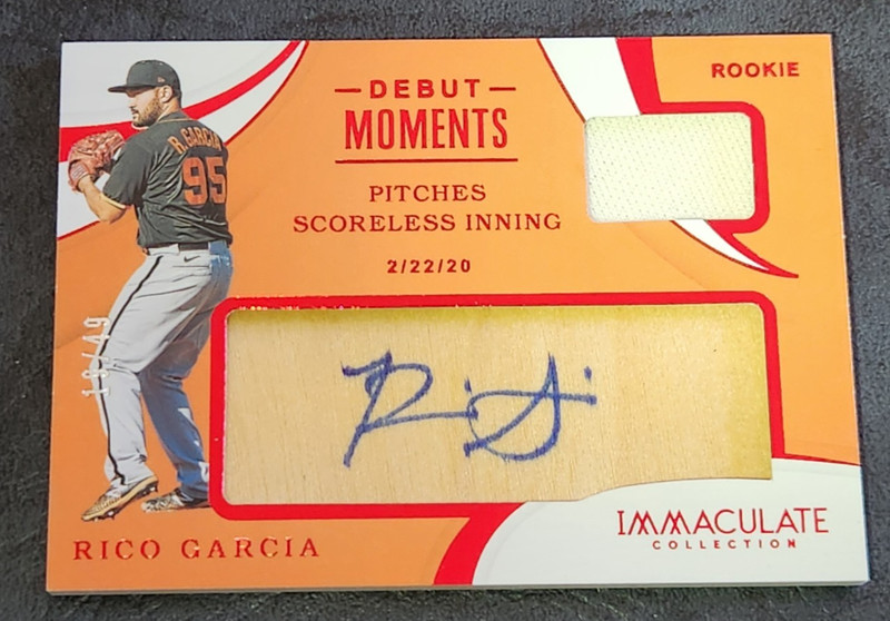 2020 Immaculate Rico Garcia RC Debut Moments Patch Auto # 14/49 ~ SF Giants