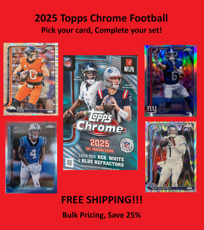 2025 Topps Chrome Football PICK YOUR CARD, COMPLETE YOUR SET #1-200 BASE SET RC