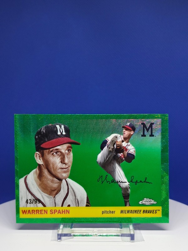 2025 Topps Chrome Platinum Baseball Warren Spahn Green Wave Refractor /99 Braves