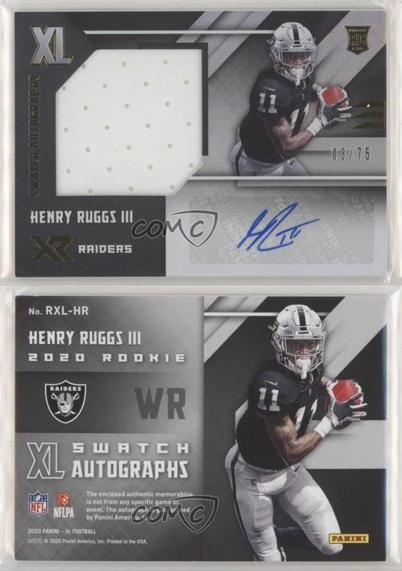2020 Panini XR Rookie XL Swatch 3/75 Henry Ruggs III #RXL-HR Auto RC 0u1 gallery