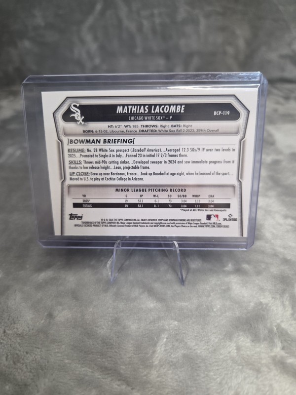 2026 Chrome 1st Bowman Mathias Lacombe Chicago White Sox BCP-119 Rookie Pitcher gallery