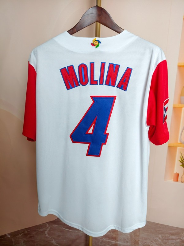 Men’s #4 Legendary Yadier Molina Puerto Rico WBC Embroidered Baseball Jersey