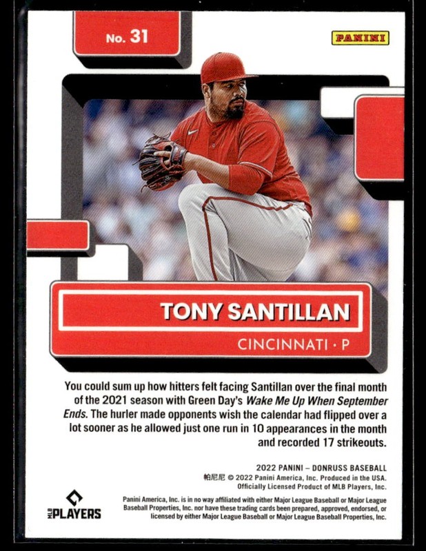 2022 Donruss Optic #31 Tony Santillan Holo Purple RC Baseball Card 3801L gallery