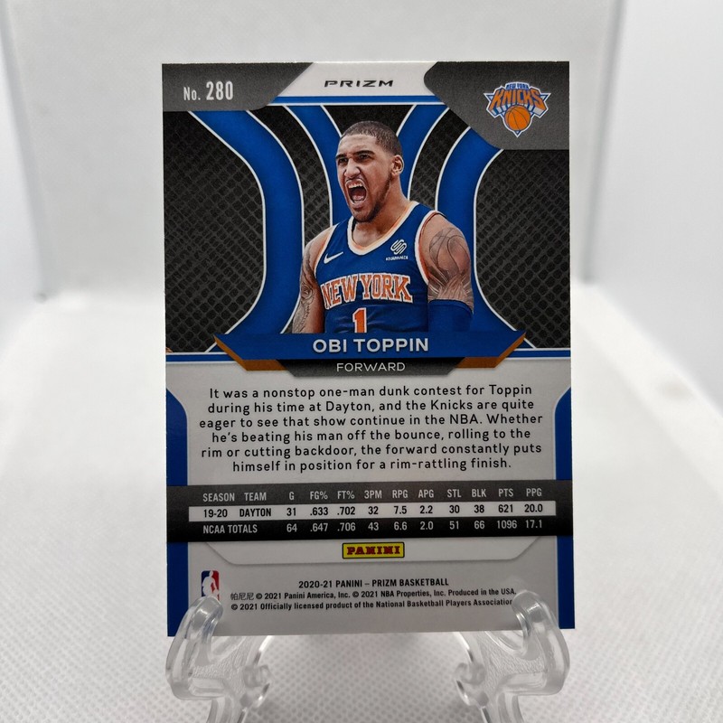 2020 Panini Prizm Obi Toppin Red White & Blue Prizm #280 Knicks Rookie gallery