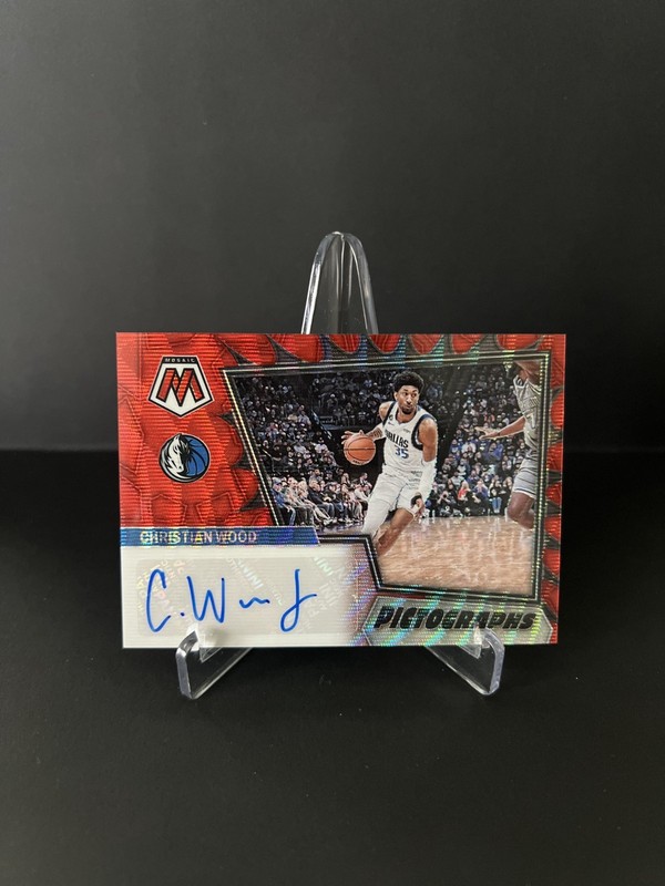 2022-23 Panini Mosaic – Pictographs Christian Wood #PM-CWD Red Wave Prizm (AUTO)
