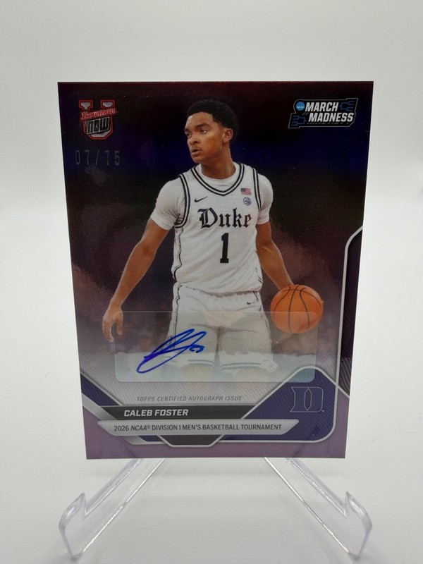 2025-26 Bowman U NOW March Madness Caleb Foster Purple Foil Auto /75 #51-A Duke