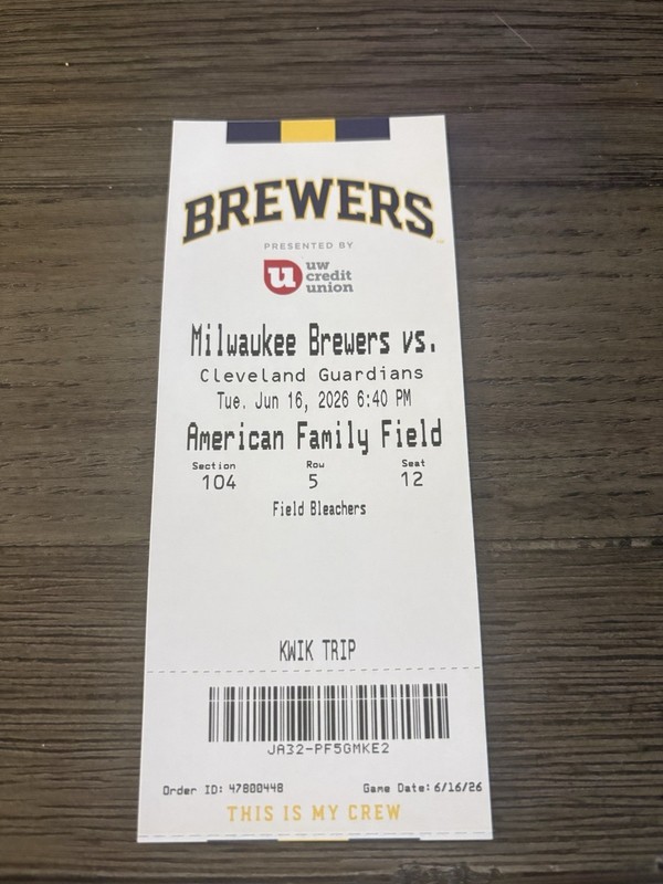 Cooper Pratt MLB Debut Ticket IN HAND Milwaukee Brewers Star Prospect 6/16/2026