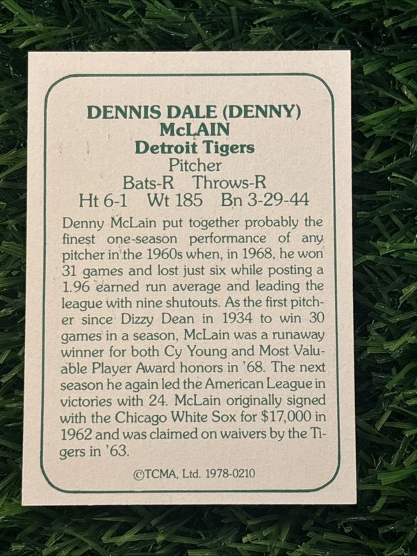 1978 TCMA The 1960's I Green Back Denny McLain #1978-0210 Detroit Tigers gallery