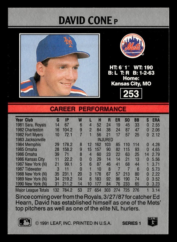 David Cone 1991 Leaf #253 New York Mets BASEBALL *211 gallery