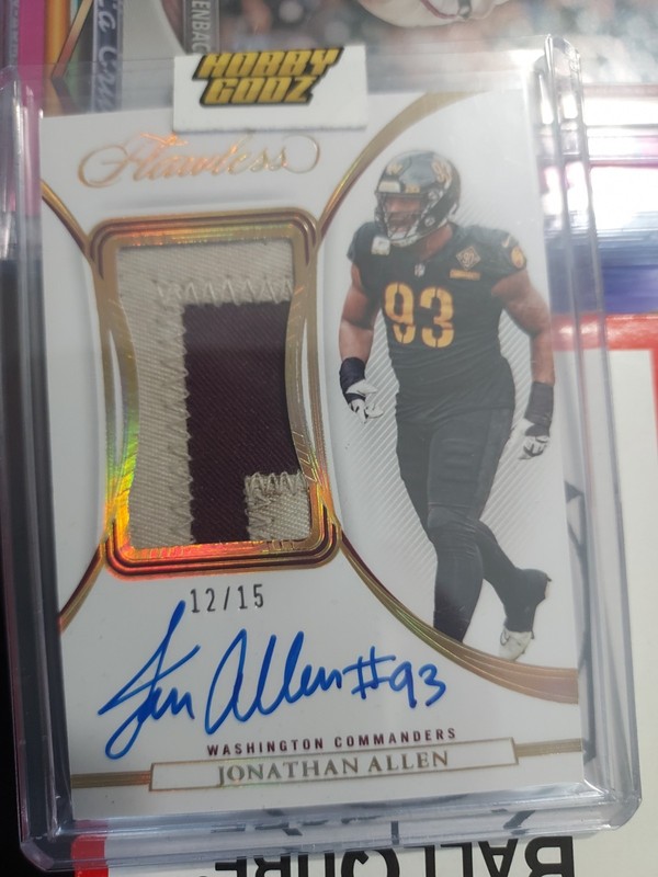 2022 Panini Flawless Gold Jonathan Allen Game Worn Used 2 Color Patch AUTO /15