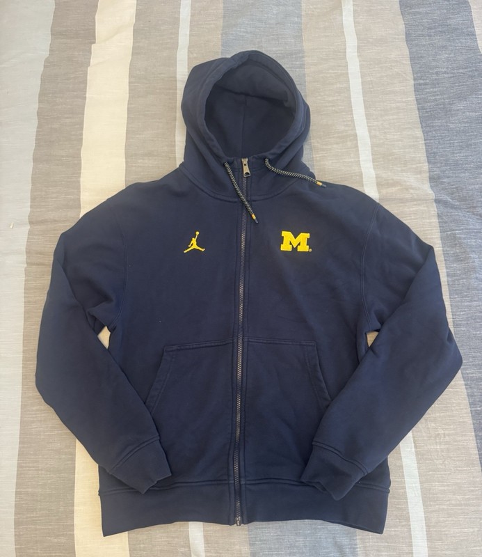 Nike Air Jordan Michigan Wolverines Full Zip Hoodie Sweatshirt Men’s Medium Blue
