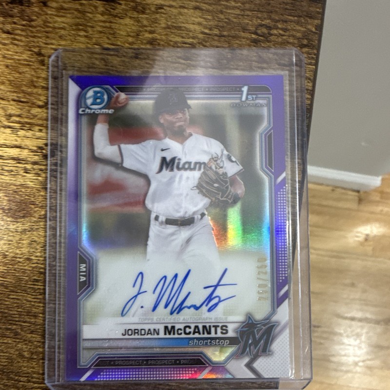 2021 Bowman Draft Chrome Jordan McCants Purple Refractor Auto /250 Marlins