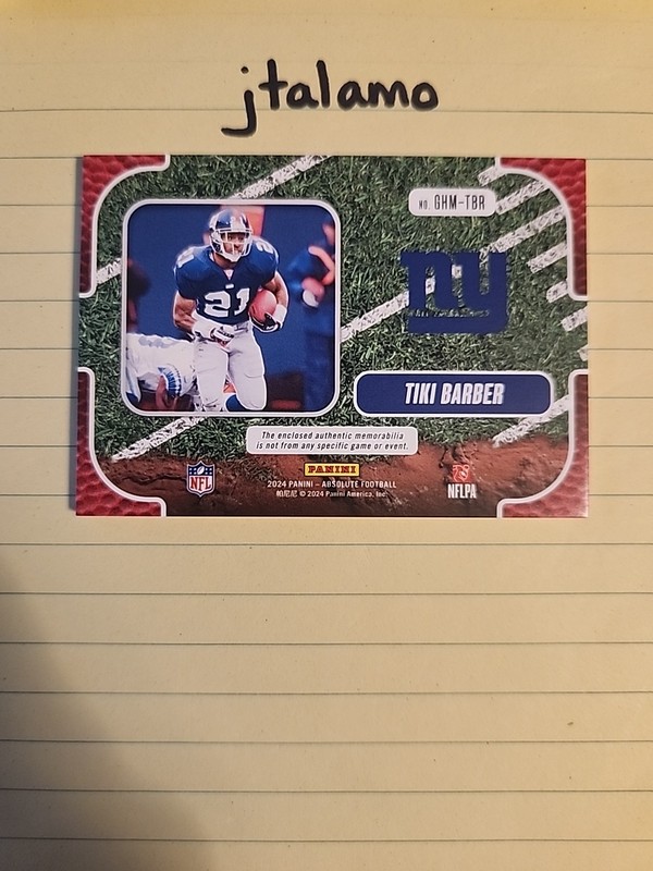 2024 Panini Absolute - Ground Hoggs Materials Tiki Barber #GHM-TBR 238/250 (MEM) gallery