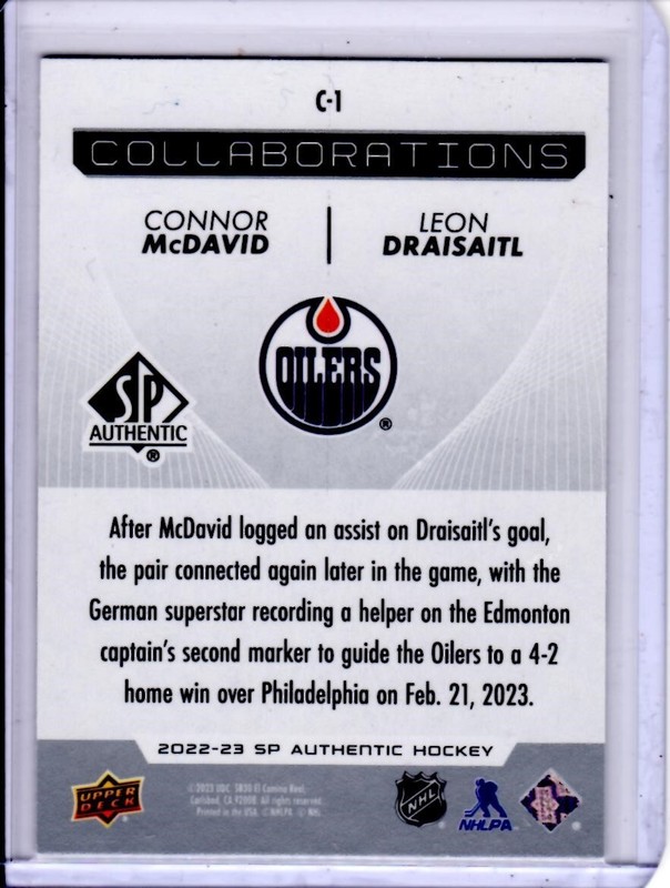 2022-23 SP Authentic Connor McDavid Collaborations Card # C-1 Edmonton Oilers gallery