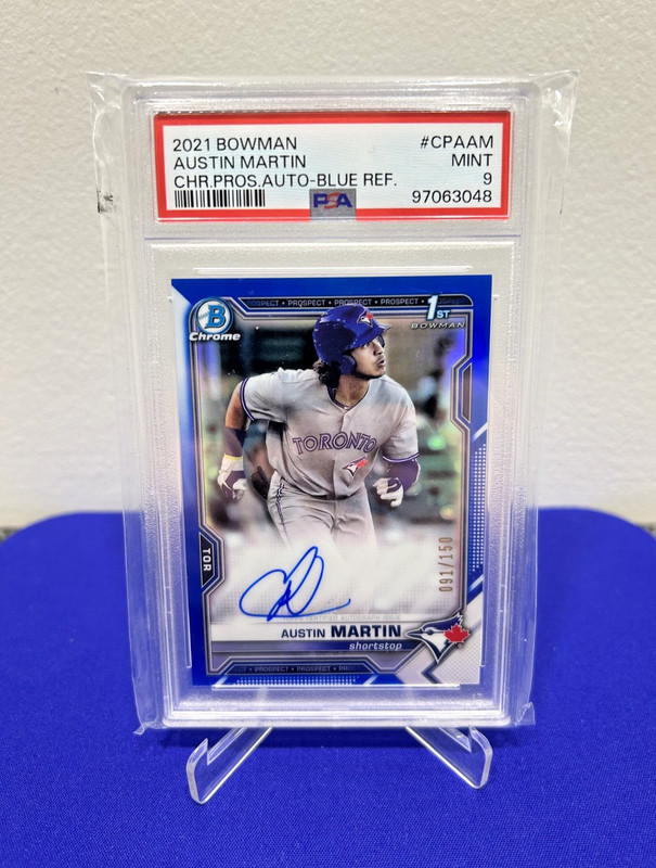 Austin Martin 2021 Bowman Chrome 1st True Blue Refractor Rookie Auto #/150 PSA 9