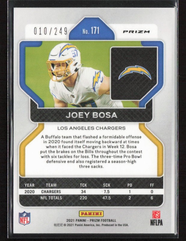 Joey Bosa 2021 Panini Prizm #171 Orange /249 gallery
