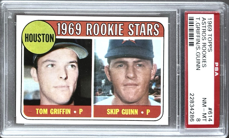 1969 TOPPS #614 TOM GRIFFIN & SKIP GUINN PSA 8 NM-MT ASTROS ROOKIE STARS
