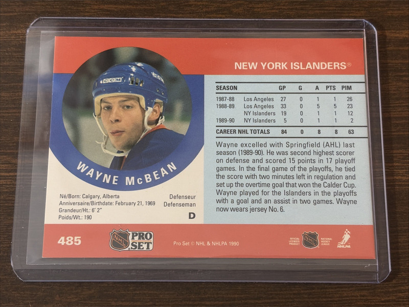 1990-91 Pro Set - Wayne McBean #485 (RC) New York Islanders (B) gallery