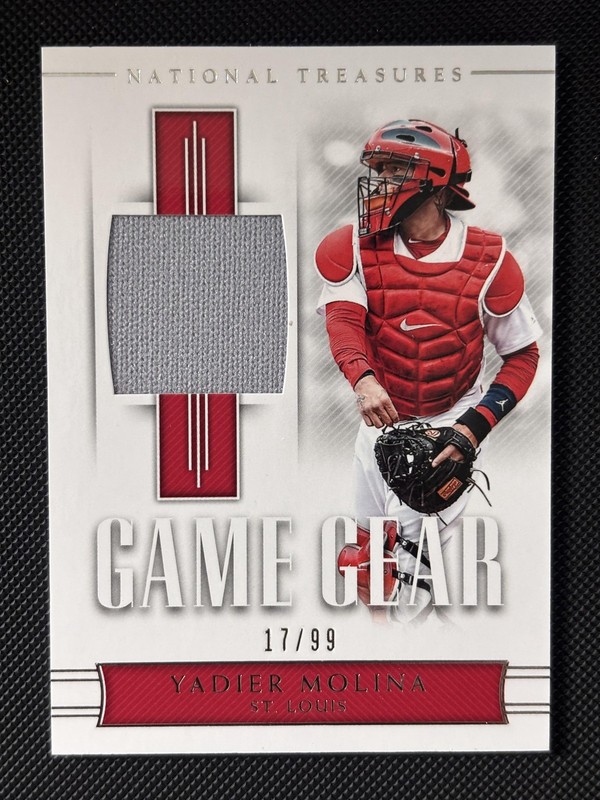 2018 Panini National Treasures #GG-YM Yadier Molina Game Gear #/99