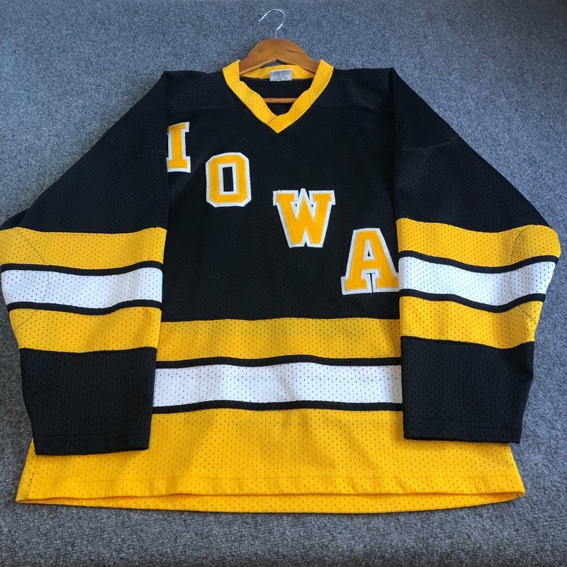 K1 Sportswear Iowa Hawkeyes Hockey Jersey Large Black Yellow Vintage 70s 80s
