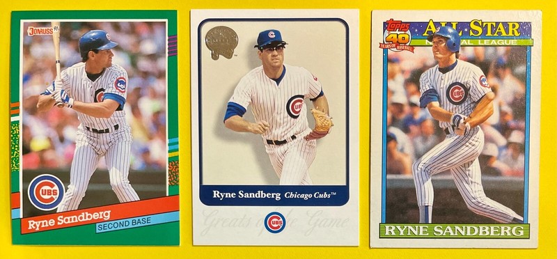 RYNE SANDBERG, Chicago Cubs 3-Card Lot, HALL OF FAME, 1984 NL MVP, 10x ALL-STAR