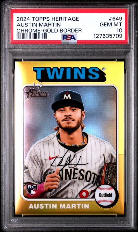 2024 Topps Heritage #649 Austin Martin Chrome Gold Refractor #/5 PSA 10