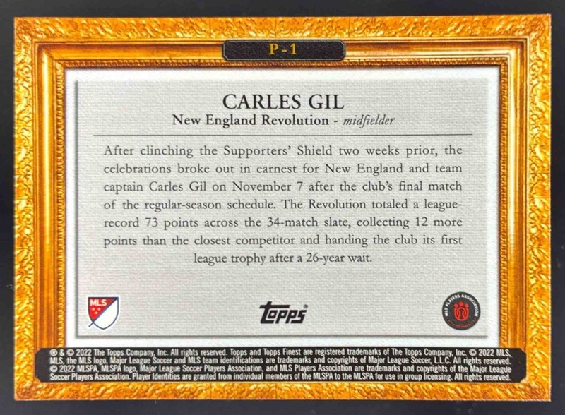 2022 Topps Finest MLS Carles Gil PITCHuresque #P-1 Revolution gallery