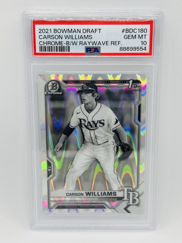 Carson Williams 2021 Bowman Draft 1st B/W Raywave Refractor PSA 10 GEM MINT Rays