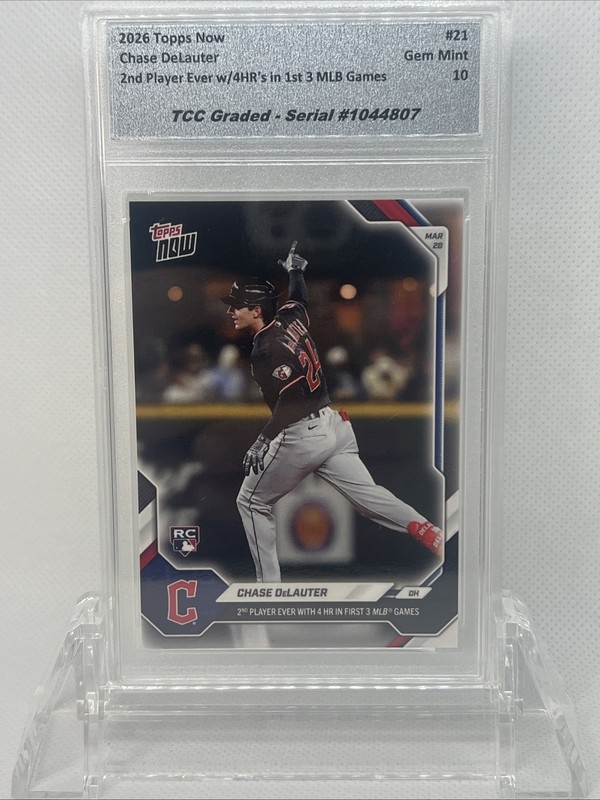 2026 Topps Now Chase DeLauter 4 HR 1st 3 Games TCC Graded Gem 10