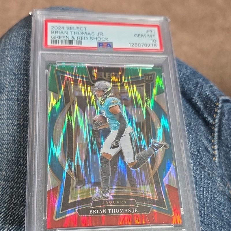 Panini 2024 Select Brian Thomas Jr. Rookie Green & Red Shock #91 PSA 10
