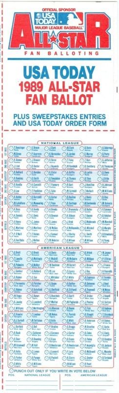 1989 MLB Baseball All-Star Game Ballot Unused