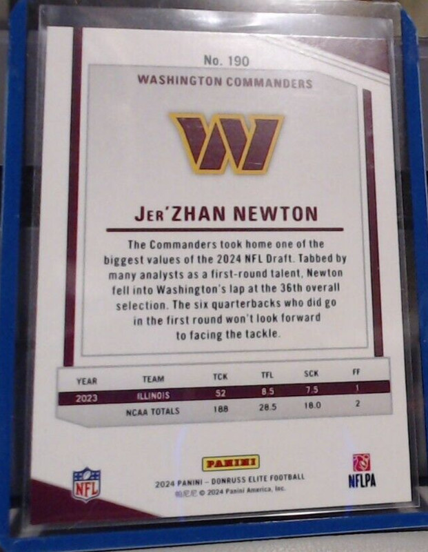2024 PANINI DONRUSS ELITE JERZHAN NEWTON PINK FOIL ROOKIE #190 COMMANDERS MSK gallery