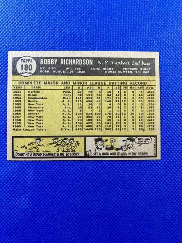 1961 Topps #180 Bobby Richardson New York Yankees high-end NM-MT B61#180A1 gallery