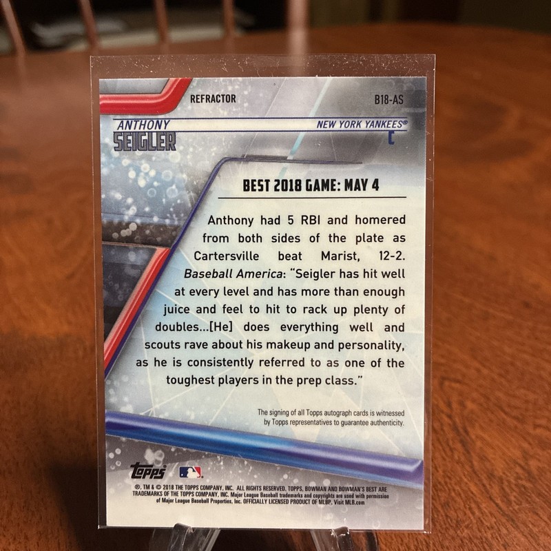 2018 Bowman's Best - Best of 2018 Auto Anthony Seigler #B18-AS Refractor gallery
