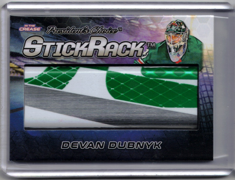 DEVAN DUBNYK Presidents Choice Game-Used Stick Rack Card Nice 3-Color! #’d 2/10