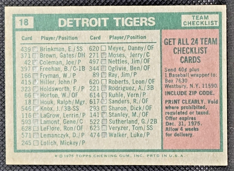 1975 Topps #18 Detroit Tigers Team EX (PC164) gallery