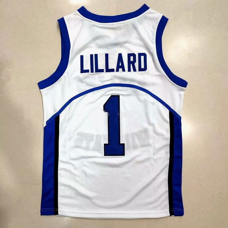 Throwback LILLARD #1 High School Basketball Jersey Sewn Custom Size S-3XL White