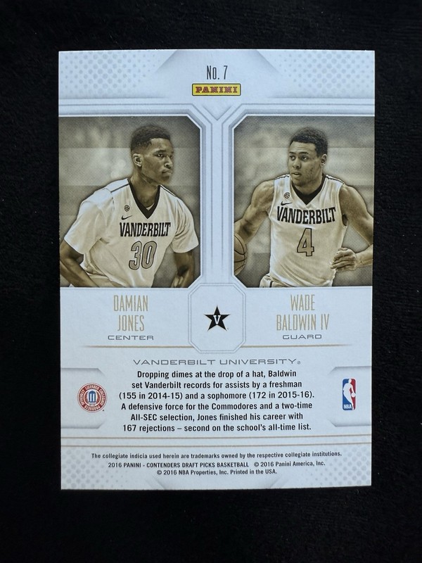 2016 Panini - Damian Jones College Ticket Autograph & Vanderbilt Connections RC gallery