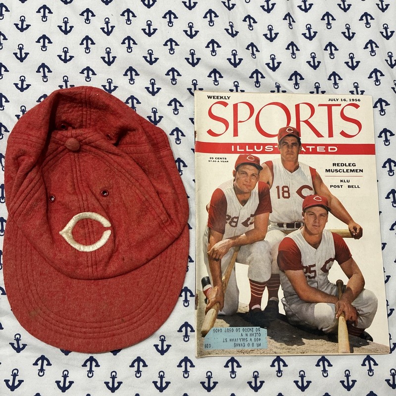 Vtg Sports Illustrated 7/16/1956 Issue. Great Copy ! + Vtg Hat- Cincinnati Reds
