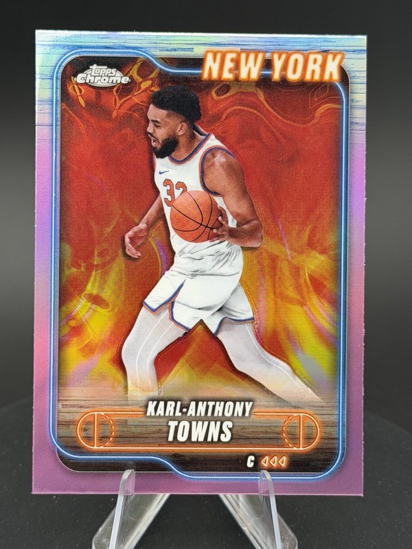 Karl-Anthony Towns 2024-25 Topps Chrome #52 Pink Refractor – NY Knicks