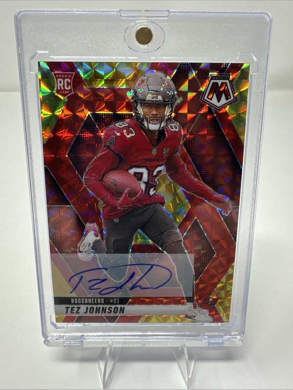 2025 Mosaic Choice Tez Johnson Auto Fusion Yellow Red Rookie Auto, Buccaneers