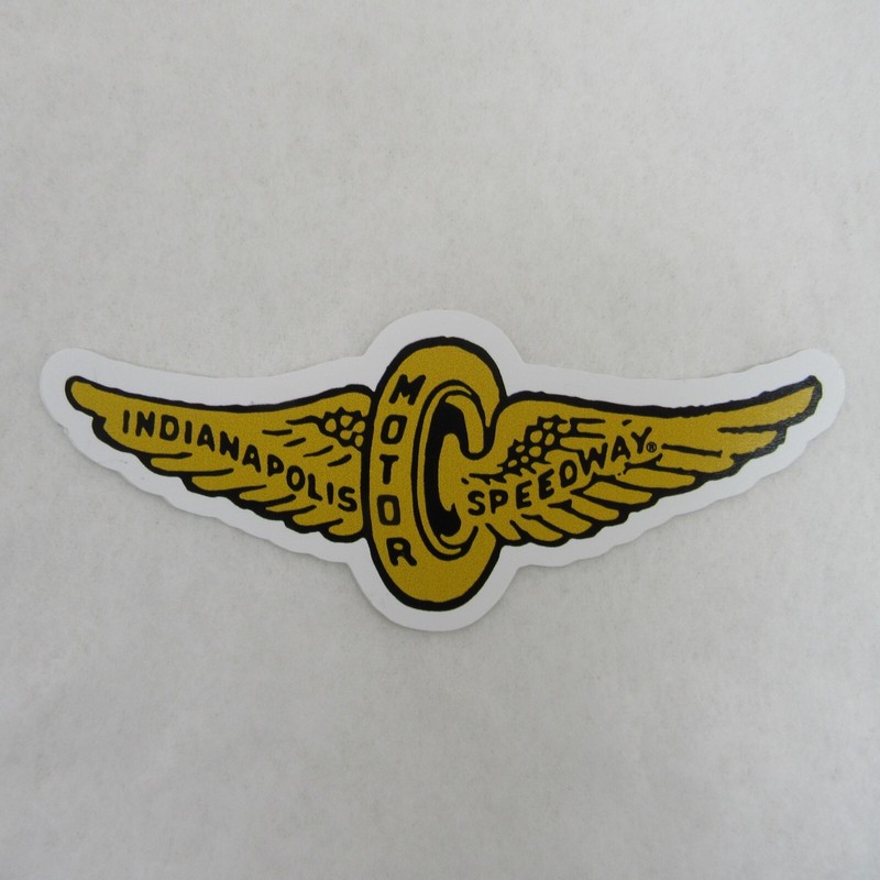 IMS Retro Logo Sticker Indianapolis Motor Speedway Gold Wings & Wheel White