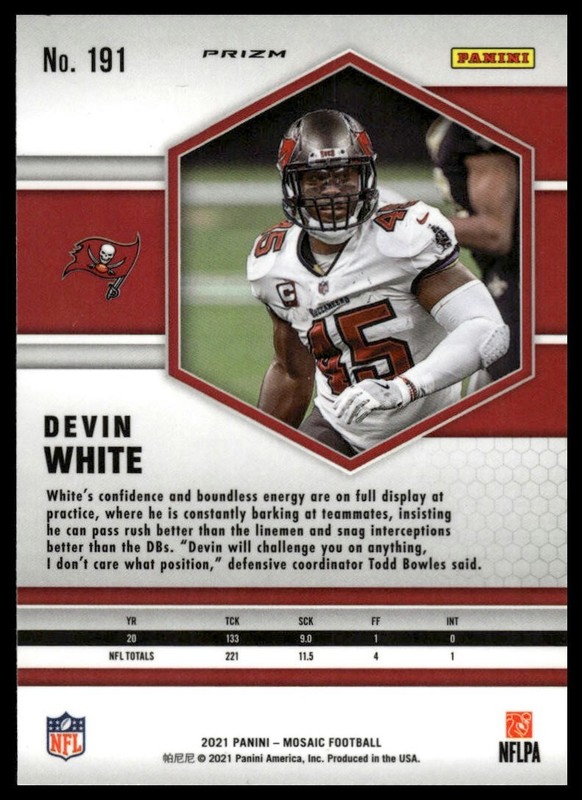2021 Panini Mosaic #191 Devin White Prizm Red gallery