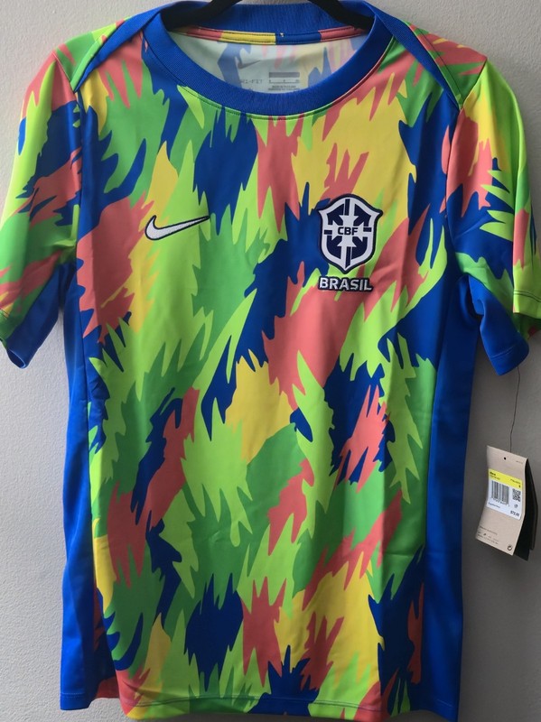 Nike Brazil CBF Pre Match Training Shirt Multicolor Slim Fit Men’s Small NWT