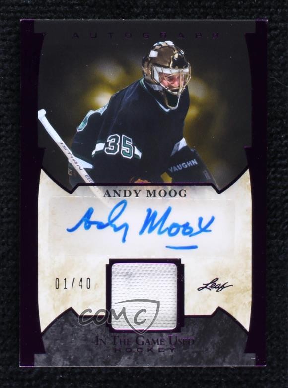 2022-23 Leaf ITG Used Game Used Purple 1/40 Andy Moog #GUA-AM1 Auto 11jd