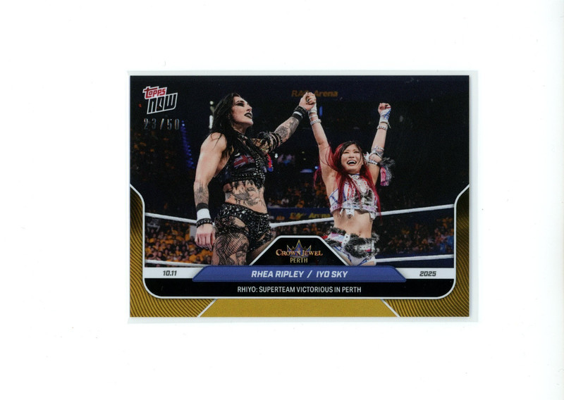 2025 Topps Now WWE Rhea Ripley Iyo Sky #104 RHIYO: Superteam Perth Gold 23/50