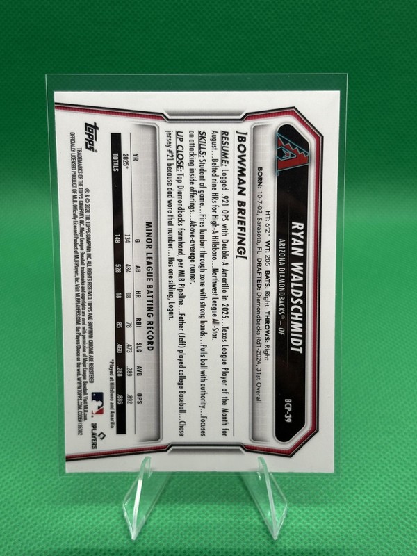 2026 Bowman #BCP-39 Ryan Waldschmidt Chrome Prospects Lazer Refractor gallery
