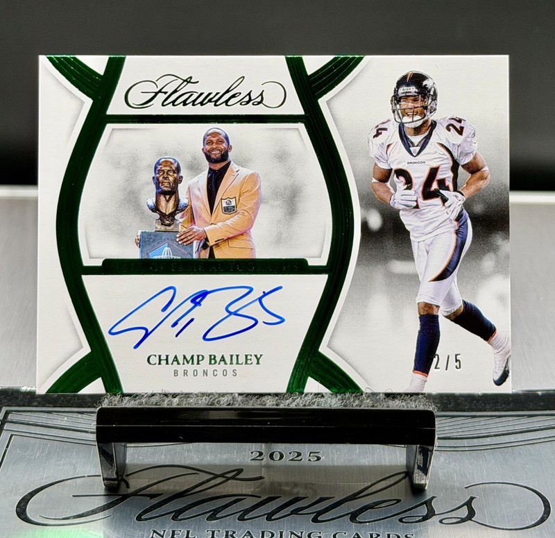 2025 Flawless Hall of Fame⭐️Autographs Champ Bailey Emerald Holo,SSP#/5, HOF🏆