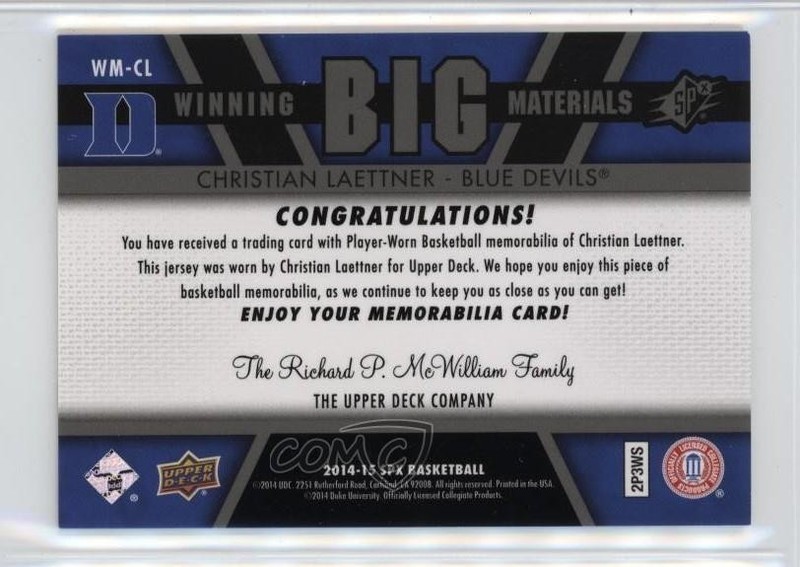 2014-15 SPx Winning Big Materials Christian Laettner #WM-CL g2u gallery